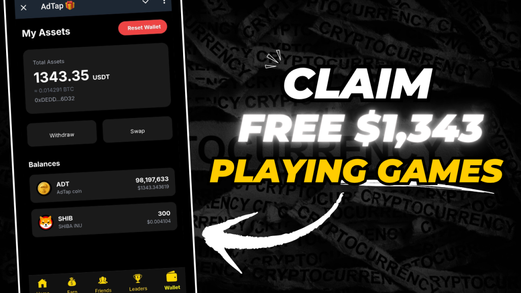 How to Claim $1,343 USDT playing crypto games on AdTap Telegram Bot